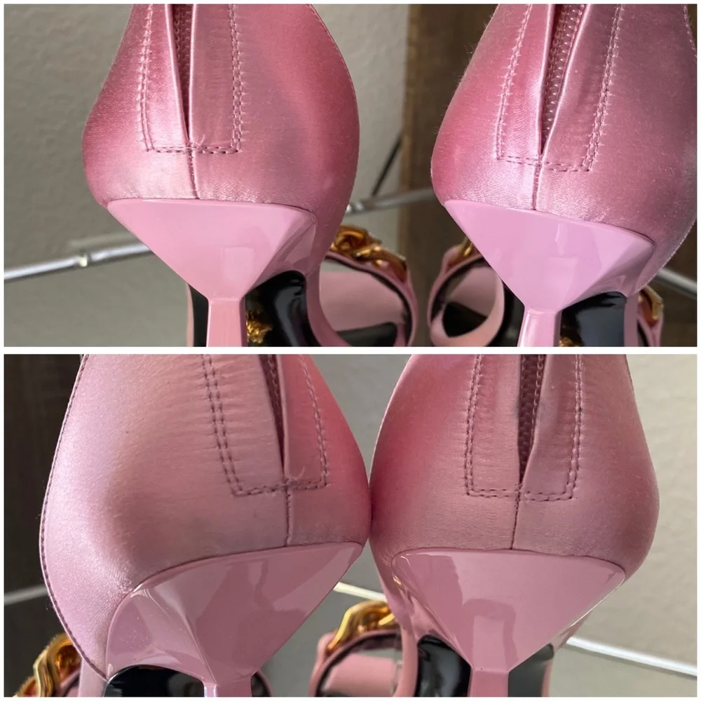 New Versace Crystal Chain High-Heel Sandals Pink 37 $1,725 - Picture 12 of 16